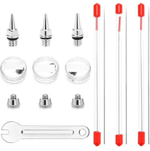 QWORK® Airbrush Nozzle, Nozzle Caps & Needle Replacement Set, 0.2mm, 0.3mm, 0.5mm Replacement Accessories for Spray Gun