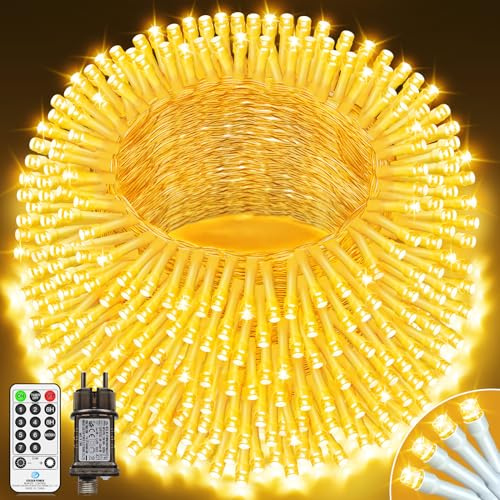 LYNNON LED Lichterkette Außen 42m 1400 LED Lichterkette Innen 8 Modi mit Fernbedienung Timer Outdoor Wasserdicht für Party Hochzeit Garten Balkon Camping Deko Weihnachtsbaum(Warmweiß)