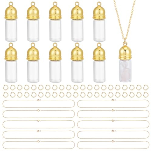 UNICRAFTALE 10 Stück 18K Gold Beschichtet Glasfläschchen Halsketten Bastelset Mit 18 Zoll Anhänger Wunschflaschen Sanduhr Erinnerungsstück Kremationsurne Erinnerungsbehälter Für DIY