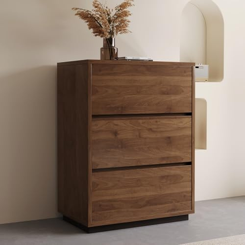OLEYLUCKLIVE Kommode mit 3 Schubladen, Moderner Aufbewahrungsschrank aus Holz, Schmaler Schubladenschrank für Schlafzimmer, Wohnzimmer oder Flur, Walnussfarbe – 60 cm Breit