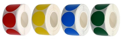 4 Rollen Klebepunkte Groß Bunt Rot, Gelb, GrüN, Blau Sticker Rot Wasserfest AblöSbar Kupferfarbenes Papier Kodierung Wasserfest Runde 500 Aufkleber Pro Rolle