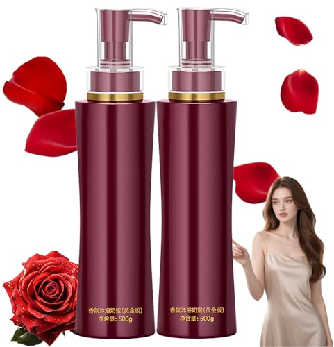 Rose Fragrance Body Wash, Fragrance Body Wash, Golden Glow Shower Gel, Moisturizing & Gentle, Women's Rose Anti-Aging Deep Moisture Shower Gel (2 Pcs)