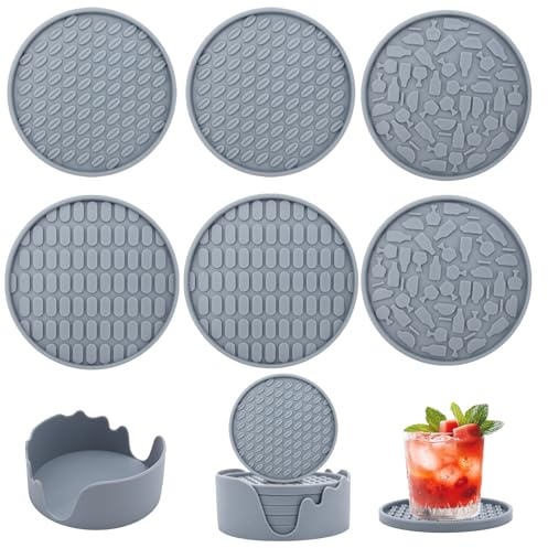 Silikon Untersetzer 6er Set mit Halter, Grau