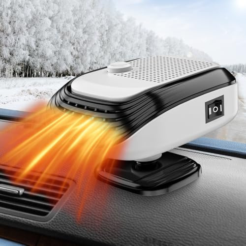 gofiveus Autoheizung, 360° Tragbare 12v Heizlüfter Auto Mit Zigarettenanzünder Stecker, Auto Heizlüfter, Für Auto Windschutzscheibe Schneller Heizlüfter (weiß)