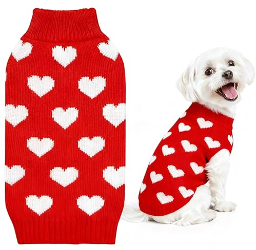 Hundepullover Herz Warme Hundepullover Kleine Hunde Valentinstag Hund Pullover Rot Gestricktes Hundepulli Katzenpullover Weicher Hundekleidung M