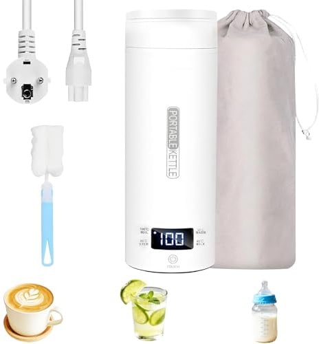GothicBride Reisewasserkocher 0.4 Liter, Tragbarer Reise Wasserkocher | mit Temperatureinstellung Elektrischer Reisewasserkocher Schnell für Tee Kaffe Milch(Beige)