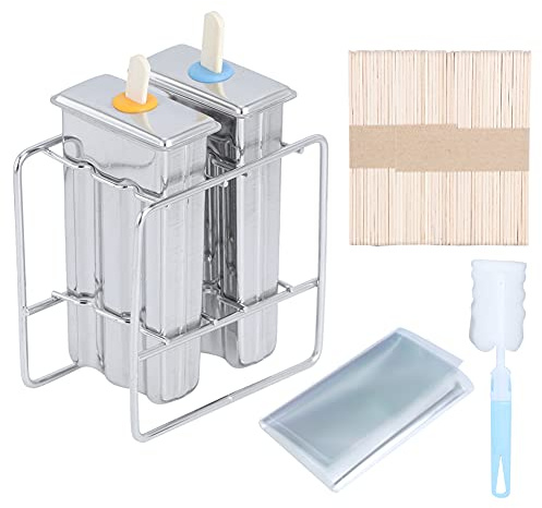 Moule à glace en acier inoxydable, kit de fabrication de glaces DIY avec 55 bâtonnets et support de rangement, moules réutilisables pour glaces à l'italienne, pour cuisine maison, (2 branches tête