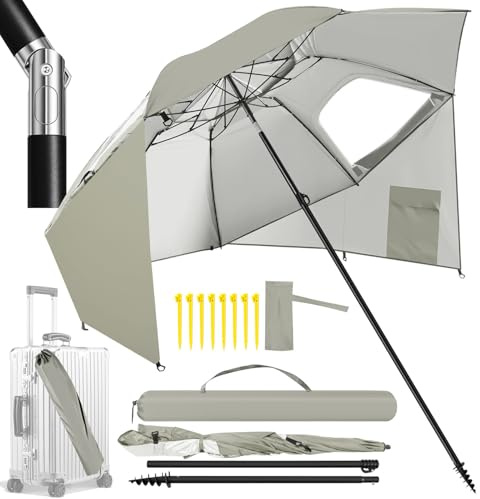 Joparri Sonnenschirm Strandmuschel 2 in 1 Schirm für Strand Garten 2-4 Personen, UV50+ Sonnenschutz, Multi-Purpose Umbrella Ø210x220cm mit Fenster und Tragetasche, Faltbar