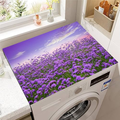 Hearda Housse Machine a Laver Paysage Lavande,Dessus Tapis Lave Linge Antidérapant,Housse de Protection pour Machine à Laver Top,Tapis de Protection pour Dessus Sèche-Linge (Floral,30x40cm)