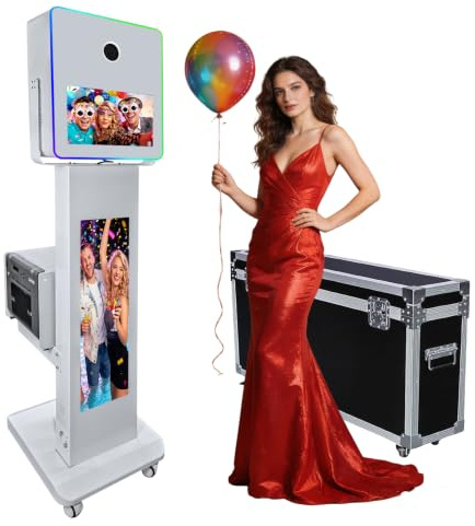 Tragbare DSLR-Fotokabinen-Maschine mit 15,6 Zoll Touchscreen, Fotokabine mit 29 Zoll LCD-Display, Ringlicht, Software, Mini-PC, Flugtasche für Veranstaltungen, Verleih, Hochzeit, Party (Photo Booth