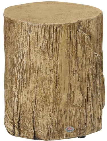 HOMCOM Tree Stump Side Table Round Concrete End Table Natural Wood Effect