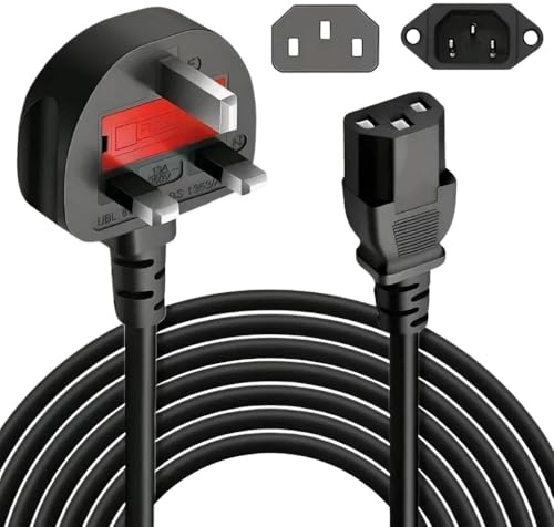 Spanitech UK Computer Power Cable, 18AWG, BS 1363 to C13, 13A 250V, Black Replacement AC Power Cord, Kettle Lead/UK Power Cord, Power Supply Cable, TV/Monitor Power Cable (2M)