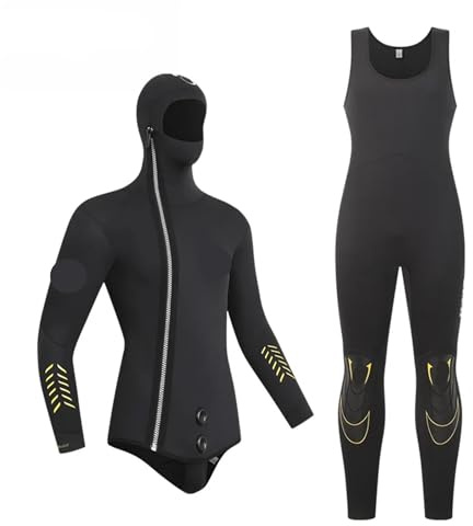 Mute Uomo Donna Muta da sub in neoprene 5 mm, uomo, 2 pezzi, con cappuccio, top e gilet, surf, nuoto caldo(M170-180cm65-72kg)
