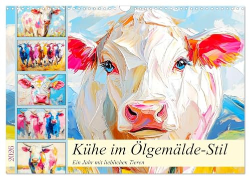 Kühe im Ölgemälde-Stil. Ein Jahr mit lieblichen Tieren (Wandkalender 2026 DIN A3 quer), CALVENDO Monatskalender: Die charmanten Weidebewohner in tollen Farben (CALVENDO Tiere)