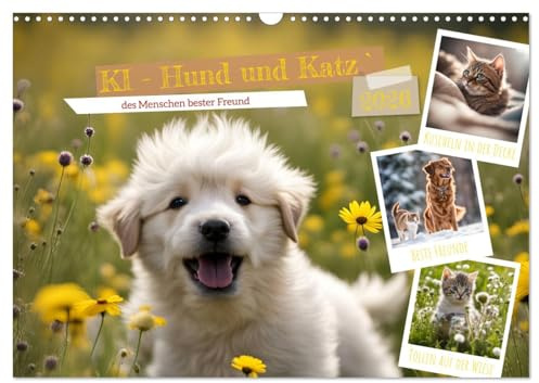 KI - Hund und Katz `des Menschen bester Freund (Wandkalender 2026 DIN A3 quer), CALVENDO Monatskalender: Emotionale Tierportraits (CALVENDO Tiere)