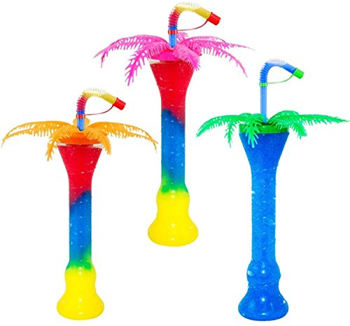 JG-Verpackungen 130 Slush EIS Becher, Becher + Deckel + Trinkhalm + Palme, 450/500ml
