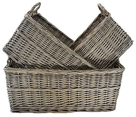 Red Hamper Shallow Antique Wash Storage Basket, Wicker, Brown, 59 x 39 x 25 cm