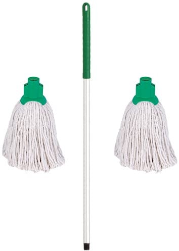 Professional Colour Coded Mop Handle and 2 Mop Heads (Green)