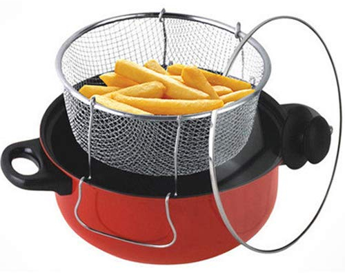 3 in 1 Steamer Fryer Chip Pan - Cooking, Cooker, Glass Lid, Pot, Carbon Steel, Stir Fry | Chips, Removeable, Basket | Vented Hole in Lid, Ventilation
