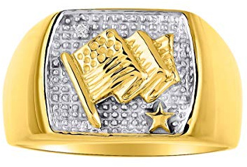 RYLOS Bagues pour homme en or 14 carats – Bague drapeau des États-Unis avec diamants authentiques pour homme, Or blanc 14 carats, or, métal, Diamant blanc