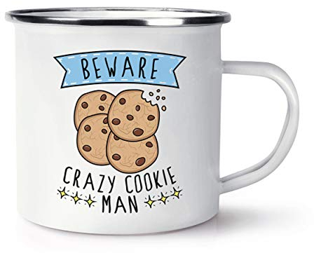 Beware Crazy Cookie Man Enamel Mug Cup