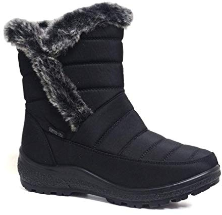 Cushion Walk Thermo-Tex Fur Lined Womens Snow Boots Ladies Snug Warm Fashion Ankle Boots Size 3-8 (6 UK, Black.)