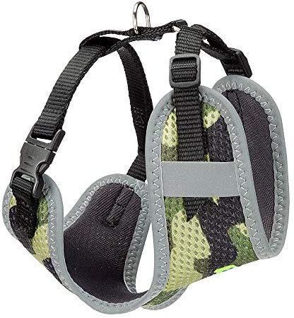 Ferplast Hundegeschirr Kleine Hunde Nikita XS, atmungsaktives, gepolstertes und verstellbares Katzengeschirr, leicht zu tragen, reflektierende Kanten, Brustumfang 28–40 cm. Grün