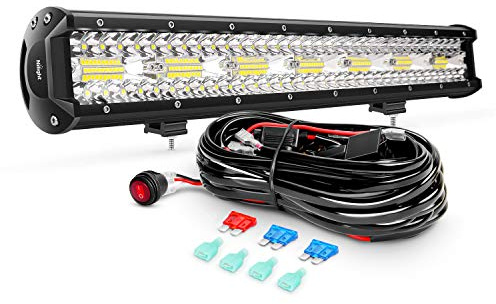 Nilight ZH409 20 Inch 420W Triple Row Flood Spot Combo 42000LM LED Light Bar with Heavy Duty Off-Road Wiring Harness, 2 Years Warranty, White