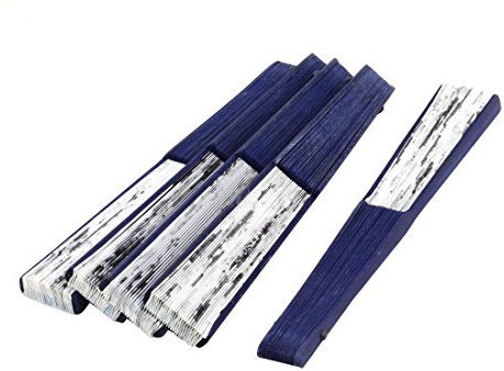 Bamboo Floral Home Style Chinese Foldable Hand Fan 5 Pieces Royal Blue