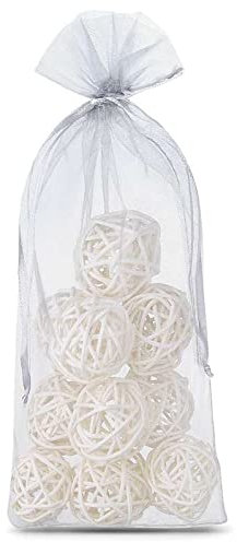 SAKETOS Organzasäckchen 25 Stück Geschenkbeutel Organzasäckchen bunt Schmuckbeutel Verschiedene Größen mit Kordel Hochzeit Geschenk Stoffsäckchen Gastgeschenke I 11 x 20 cm - Silber