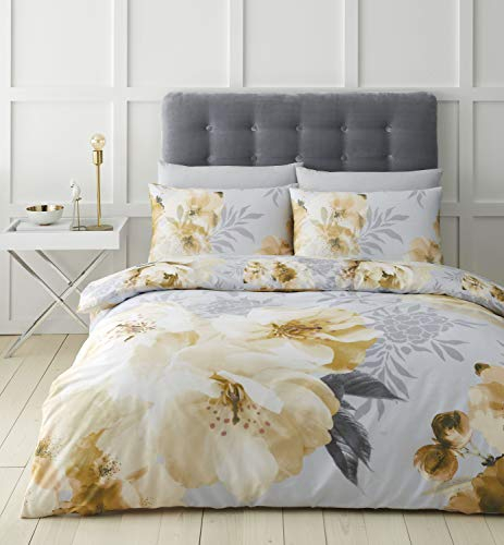 Catherine Lansfield Dramatic Floral Bettwäsche-Set, pflegeleicht, für King-Size-Betten, Ocker