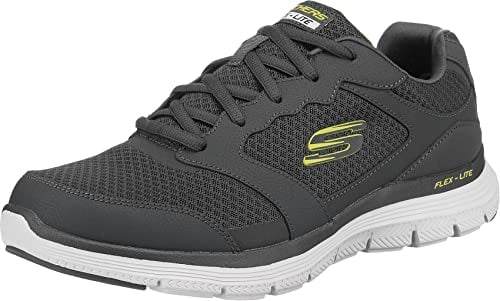 Skechers Herren Flex Advantage 4.0 Sneaker, Charcoal Leather Mesh Pu Trim, 41.5 EU