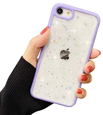 ZTUOK Compatible with iPhone 7/8/SE 2020 Case for Girls,Soft Slim Fit Full-Around Protective Cute Clear Sparkly Bling Star Phone Case Glitter Cover for iPhone 7/8/SE 2020 - Purple