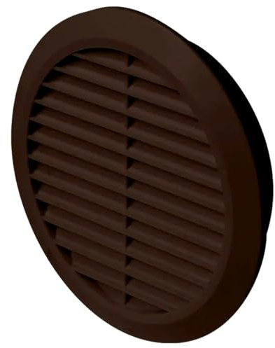 Brown Louvred Wall Vent Grille with Flyscreen for Ø 125 mm / 5 Round Wall Outlet - Air Ventilation Duct Cover with Anti-Insect Mesh and Rear Spigot, Tough and Durable ABS Plastic