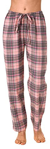 Dame Flanell Schlafanzug Hose kariert aus Baumwolle - ideal zum relaxen - 202 222 15 600, Farbe:Karo grau, Größe:36-38