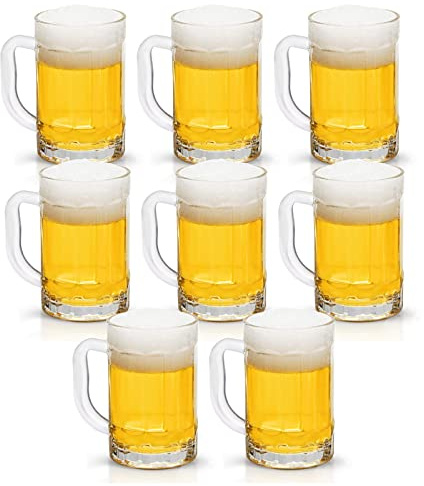 COKTIK Paquete de 8 vasos de cerveza grandes pesados con asa, jarras de vidrio de 14 onzas, juego clásico de vasos de cerveza