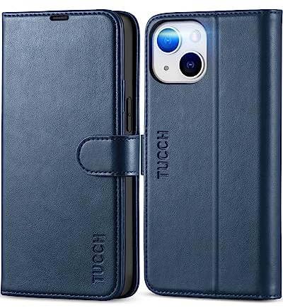 TUCCH Hülle für iPhone 13 Mini Handyhülle [TPU] [Kartenfächer] RFID-Sperrung Schutz [Standfunktion] [Magnet], Stoßfeste Schutzhülle, Klapphülle kompatibel mit iPhone 13 Mini (5,4 Zoll) Dunkelblau