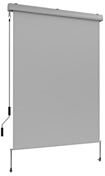 Grindi - Senkrechtmarkise Außenrollo Balkonrollo, Sonnenschutz und Sichtschutz, Handkurbelmechanismus, mit Kurbel Markisenkasten, für Balkon, Terrasse, Garten - 160x250 - Solano II, hellgrau