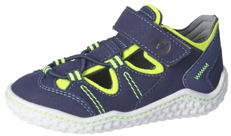 RICOSTA Jungen Kletthalbschuhe Jeff, Kinder Halbschuhe, Weite: MITTEL, waschbar,vegan, Klettverschluss, Klettschuhe, Ozean/Neongelb (180), 27 EU