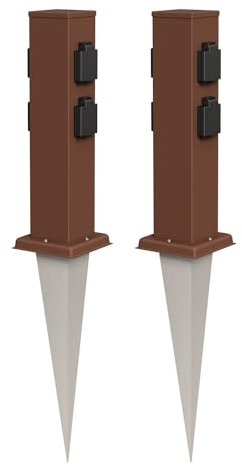 ledscom.de 2 Stück Garten-Steckdosen-Säule Polly mit Erdspieß für außen, IP44, 4-Fach, Edelstahl, eckig, braun, 40cm