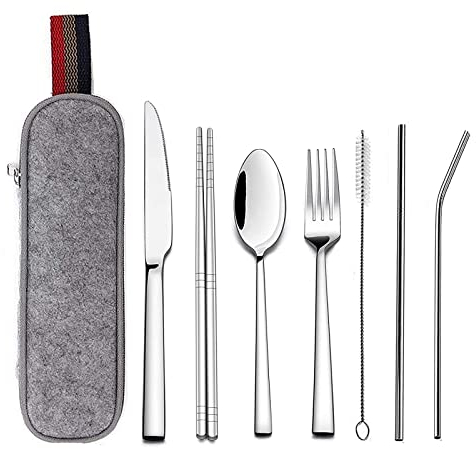 Cubiertos De Utensilios, Kit De 7 PortáTil Cubiertos Camping Juego De Cubiertos Palillos, Cuchara, Tenedor Con Caja De Almacenamiento Para Viajes Al Aire Libre, Oficina, Escuela, Picnic, Familia
