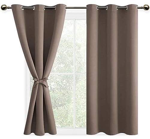 DWCN Vorhang Blickdicht Verdunkelungsgardinen mit Ösen 2 Stücke Vorhang Blickdicht Fensterdeko Thermogardine für Wohnzimmer Schlafzimmer, Khaki Cappuccino, 160x106cm(HxB)