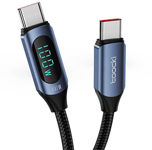 Cable USB C a USB C tipo C de 6.6 pies de carga rápida PD 5A 100W C a C carga súper rápida con pantalla LED, cable de carga USB C de 480 Mbps cable trenzado de nailon para iPhone 15 Plus Pro Max