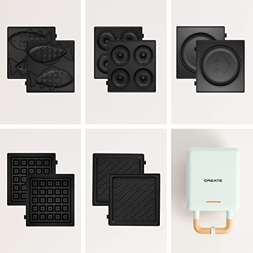 CREATE/STONE 2 IN 1 + 5 piastre Blu/Sandwich con 5 piastre intercambiabili Sandwich-grill, Waffle, Taiyaki, Pancake e ciambelle