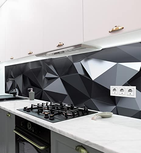 MyMaxxi Küchenrückwand Folie selbstklebend matt Versteift - einfache Montage ohne Bohren - Motiv Polygone schwarz 60cm hoch - Spritzschutz Küche Klebefolie - Elegant Kunstwerk 400 x 60cm