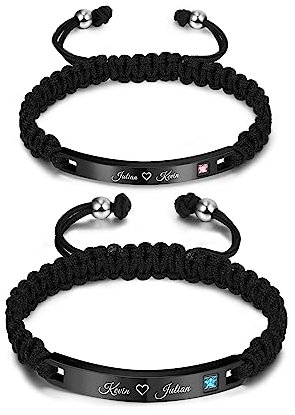 AOTXOXTOA Bracelet Personnalisé avec Nom Gravé pour Femmes Hommes Couples Amoureux Bracelet De Cheville Ajustable Fait à La Main TresséS Corde en Acier Inoxydable
