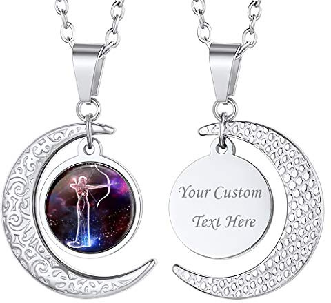 Suplight Unisex 12 Sternzeichen Collier personalisiert Edelstahl Runde Sternbilder Anhänger Halskette Name Gravur Münzenkette Horoskop Tierkreis Schmuck Geschenk für Damen Herren Jungen Mädchen