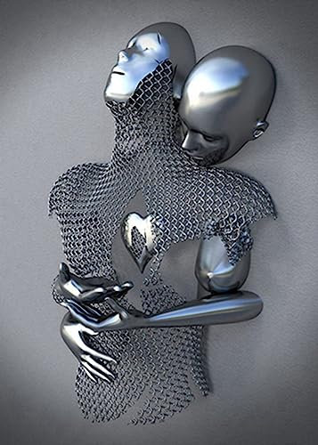 Metall Figur Statue Kunst Leinwand Gemälde Romantisch Abstrakt Poster und Drucke 3D Liebhaber Skulptur Poster Modernes Wohnzimmer Heimdekoration - Ohne Rahmen (BST-08,80x120cm*1)