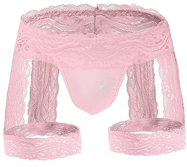 ROSVAJFY Mutande Pizzo Tirm Biancheria Intima da Uomo, Perizoma con Giarrettiera G-String a Marsupio Rigonfio, Uomo Lingerie Elastica Bikini Mutandine a Vita Bassa (Rosa)