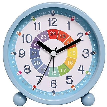 GDWD Wecker Kinder für Jungen Mädchen, Kinderwecker Digital Ohne Ticken, Lernwecker Lernuhr Weckuhr Kinderuhr Snooze Analog Lichtwecker, Quarzwecker mit Nachtlicht, Batteriebetrieben Weckuhr (Blau)